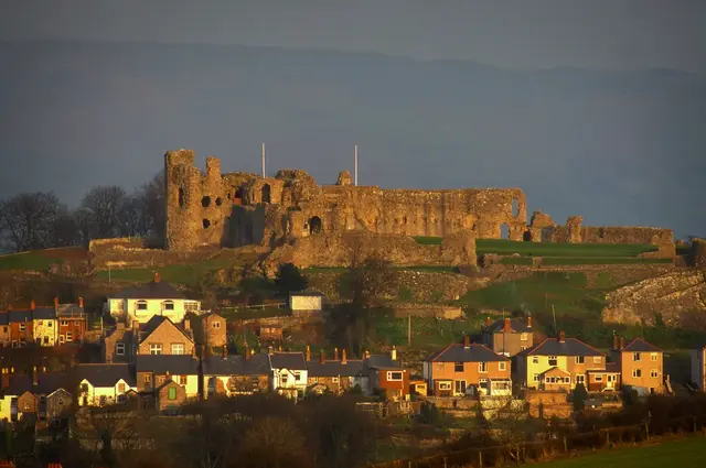 An evening view of the town of Denbigh and its castle